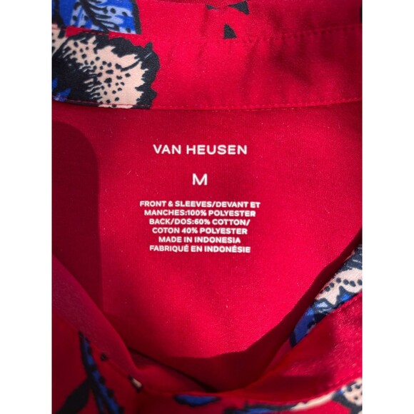 Van  Heusen red‎ flowered 3/4 sleeve shirt size Medium - Picture 5 of 7